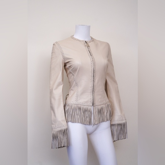 Versace Tan Fringe Leather Jacket - Picture 3 of 7
